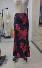 Women's Pleated A-Line Skirt Vintage Flower Printed Ruched Bodycon Skirts Summer Leisure Vacation Long Skirt