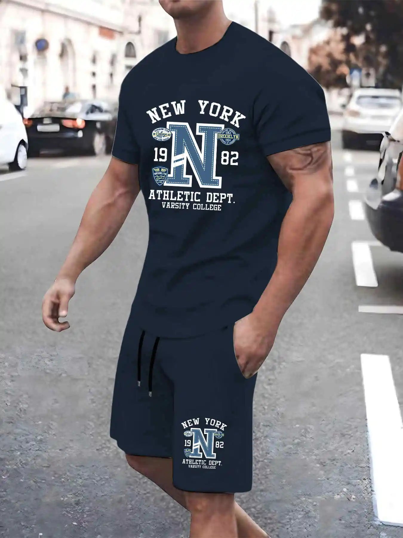 2025 New Summer Mens Set High quality T-shirts Shorts Two-Piece New York Graphic Print Fashion Oversize Clothes Man Sports Suit