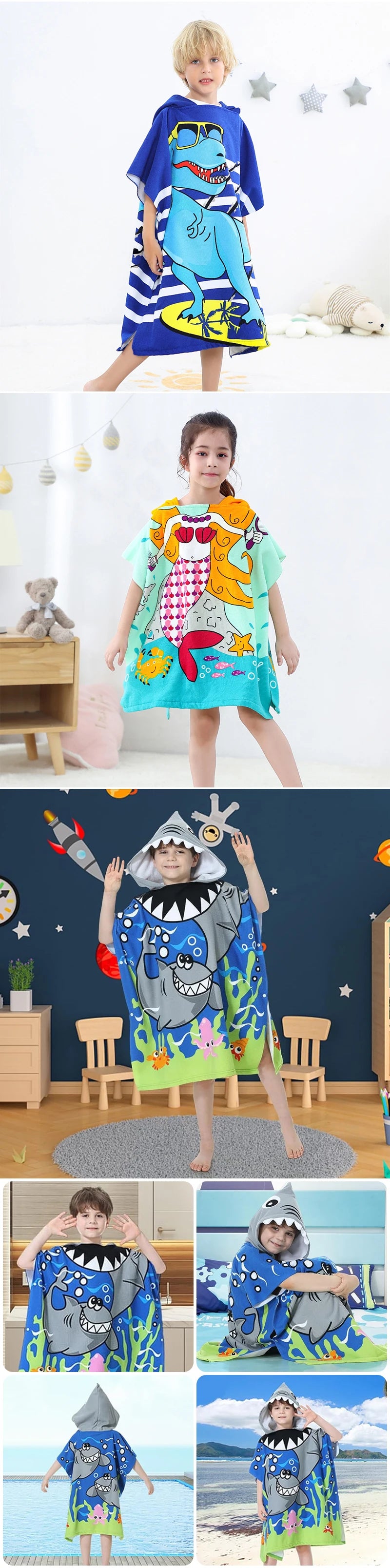 New Childrens Bath Towel Cartoon Print Cape Hooded Beach Bathrobe Soft Breathable Absorbent Quickdrying Bath Towel Robe