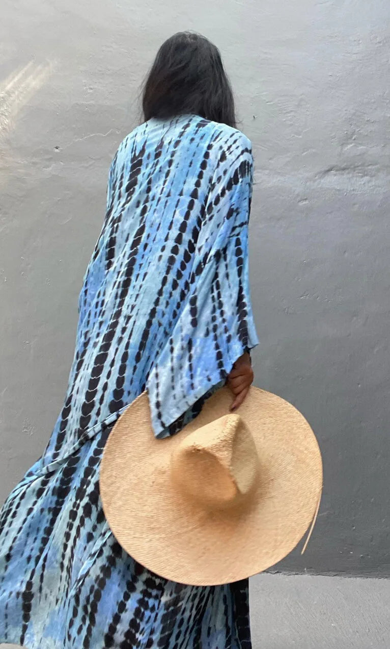 Women's Boho Stripe Tie Dye Swimsuit Cover Up with Belt Tunic Sarong Cardigan Dress Bikini Cover-ups Beach Wear Kimono