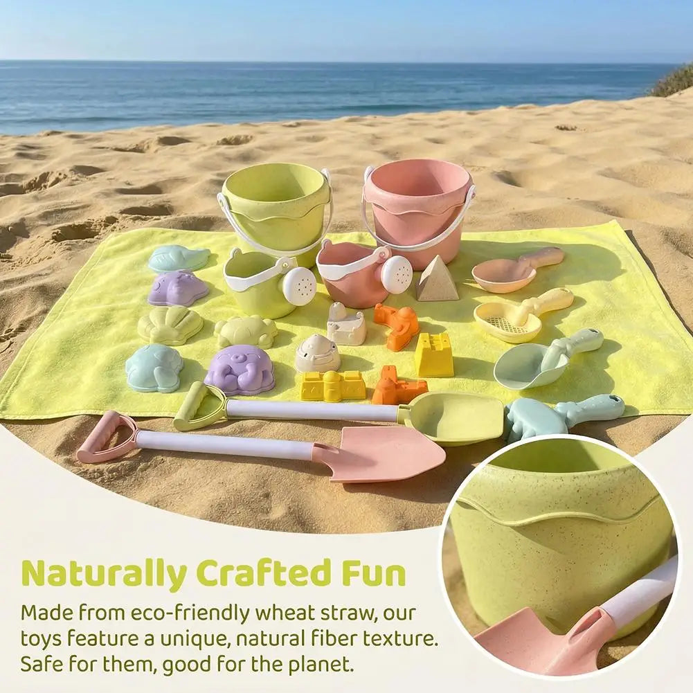 Wheat Straw Kids Beach Toy Set Summer Outdoor Sand Play Kit Eco-Friendly Portable Sand Bucket and Shovel Set Holiday Gifts