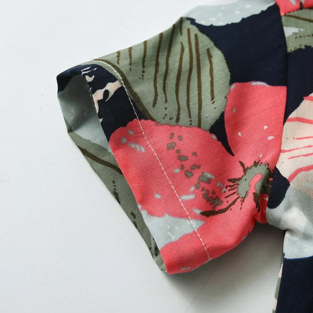 Boy Hawaiian Flower Shirt  Lapel Short Sleeve Father Kid Shredded Casual Cardigan Parent Child Clothe Button Summer Beach Blouse
