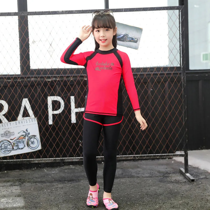 Boys'  Girls Rash Guard Set - 3 Piece Sun UV Protective  Long Sleeve Swim Shirt+Trunks+Leggings Bathing Suit Swimwear