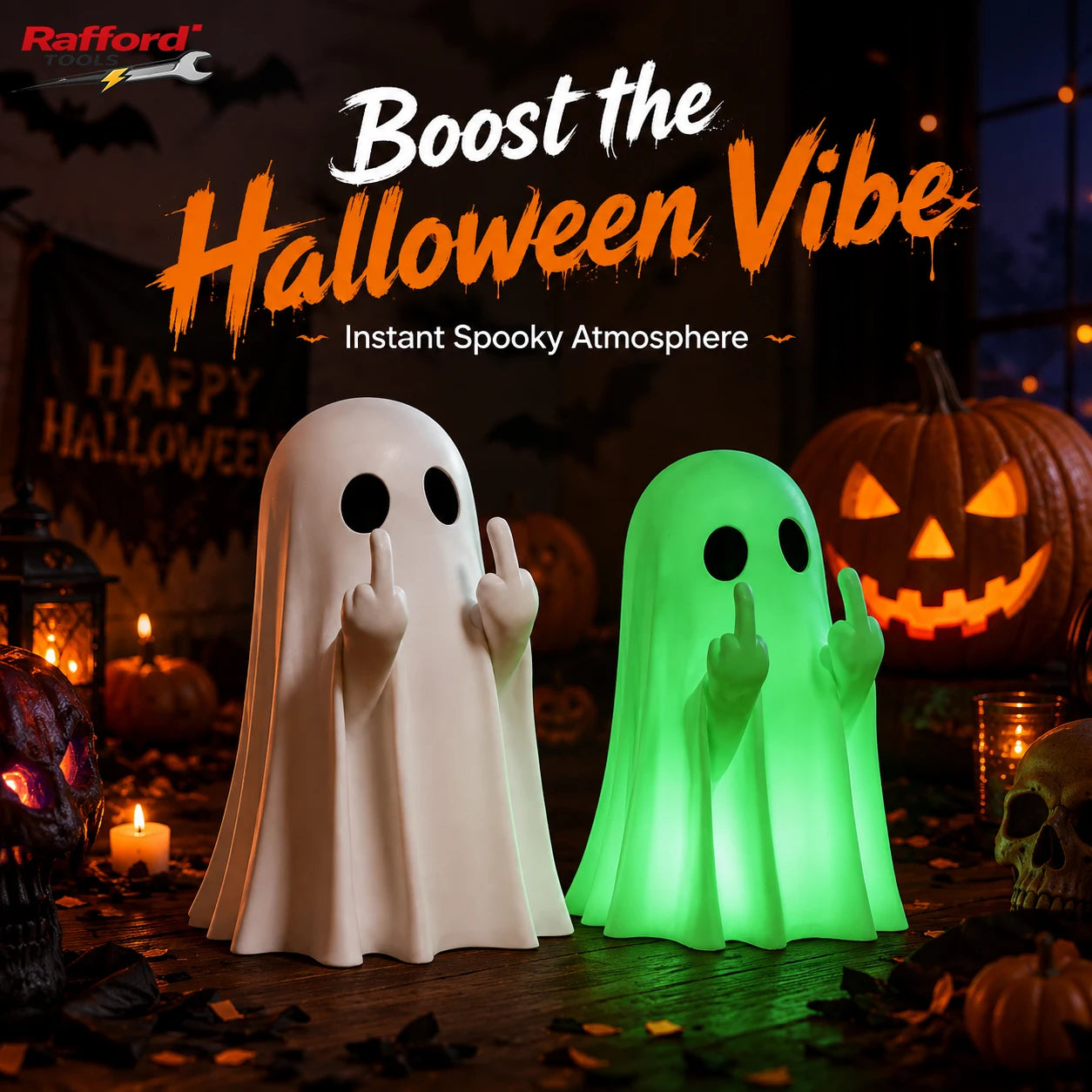 Cute Middle Finger Ghost Statue, Small Halloween Decor for Home, Centerpiece for Coffee Table, Adorable Horror Figure