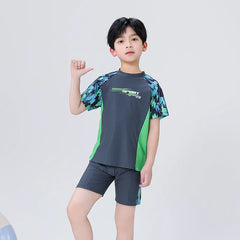 Kids Boy Swimsuit Summer Children Board Shorts Sets Boys Split Short Sleeve Quick Drying Boys Swimwear Beach Surfing Swimsuits