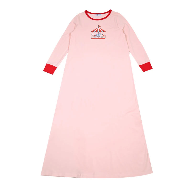 Summer Family Matching Set Long Sleeve Pajamas Brother and Sister Matching Pink and Blue Carousel Soft Print Sibling Clothes