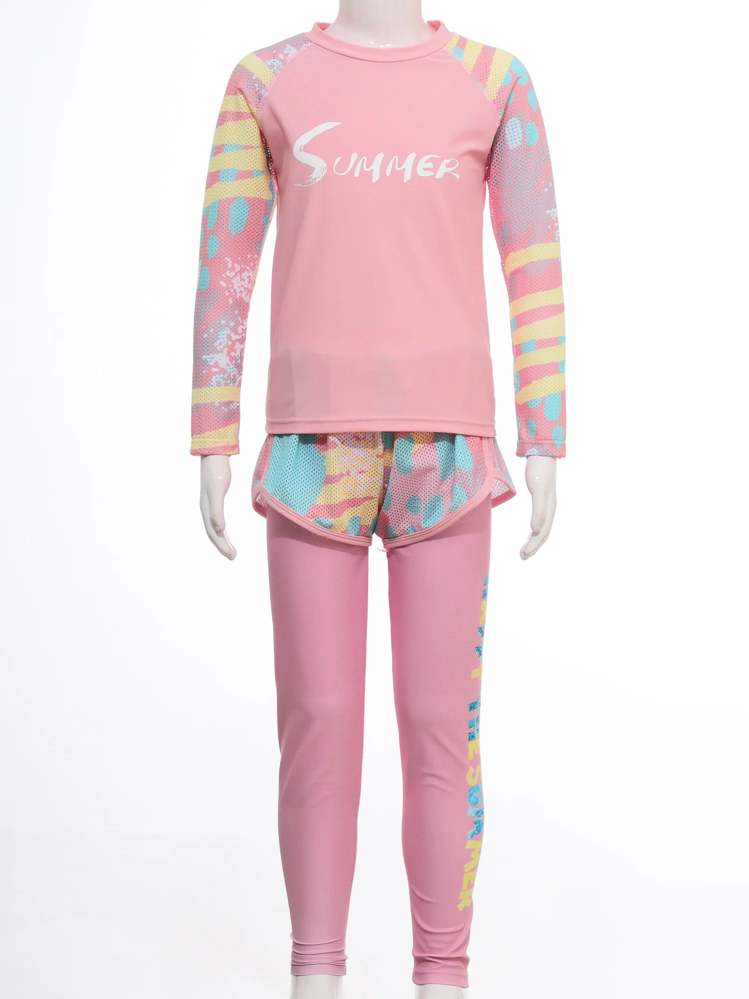 Kids Girls Swimsuit Rash Guard 3Pcs Sunsuit Outfit Long Sleeve Floral Tops Shorts Legging Child Sun Protection Pool Swimwear Set