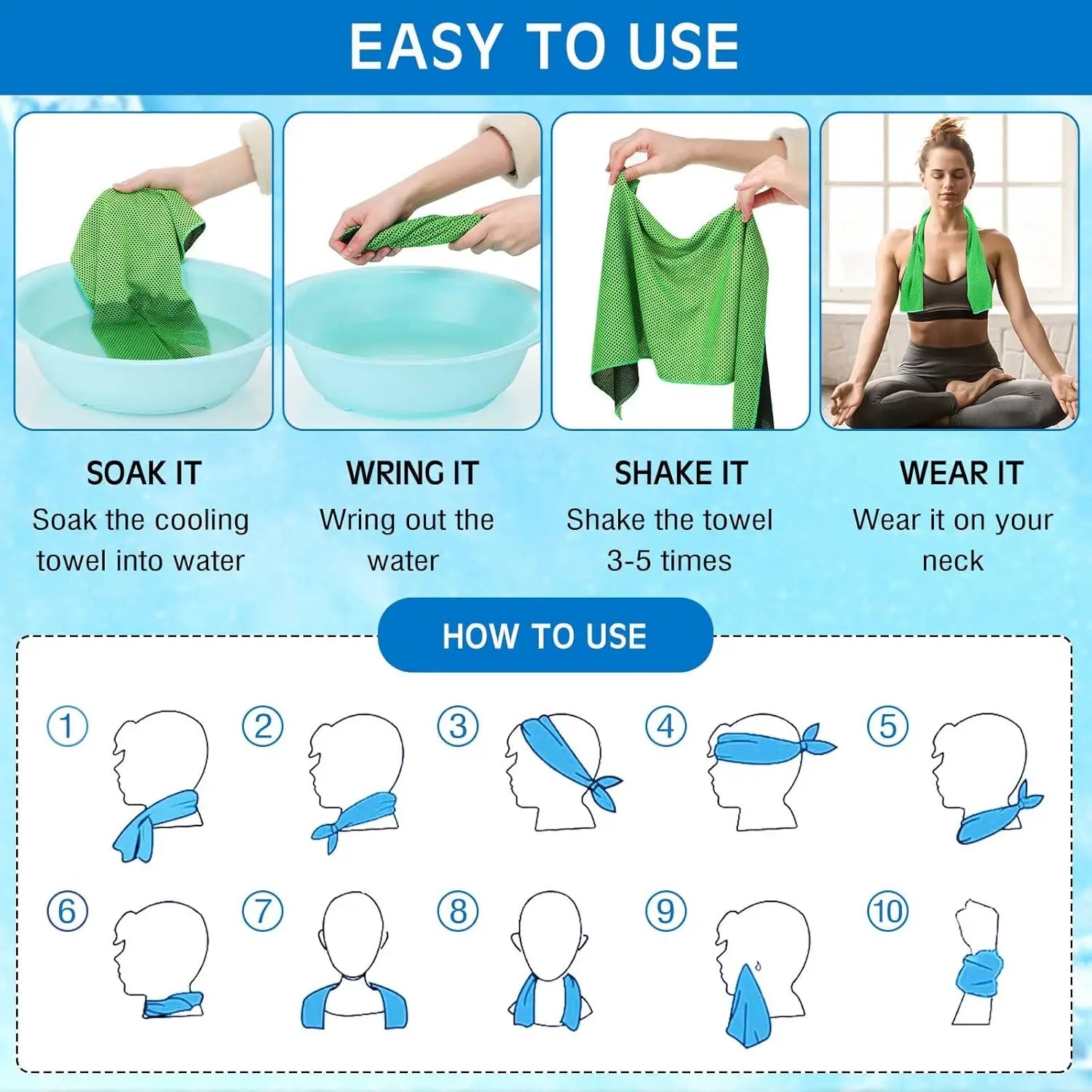 Cooling Towel Microfiber Ice Cold Sport Face Neck Soft Breathable Chilly Sweat Towel for Yoga Gym Hot Weather Running, 32x12 Inches