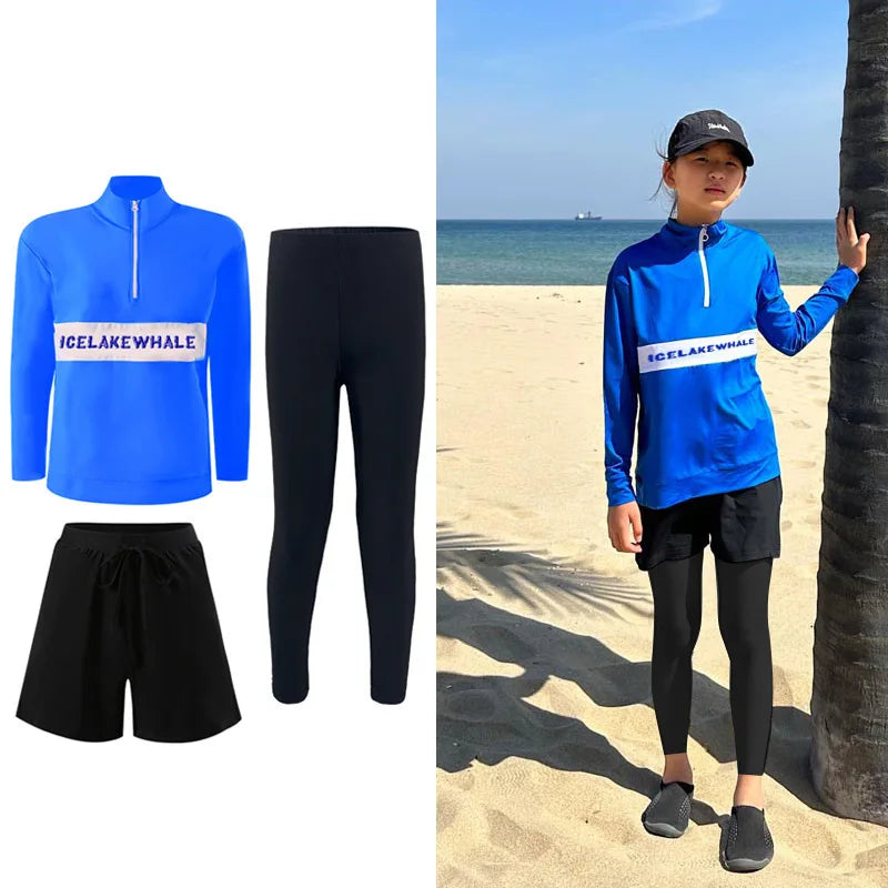 Girls Boy Rash Guards Long Sleeve Swimsuit Youth Kids Sun Protection Fishing Water Beach Surfing Sunsuit Quick Dry Bathing Suit