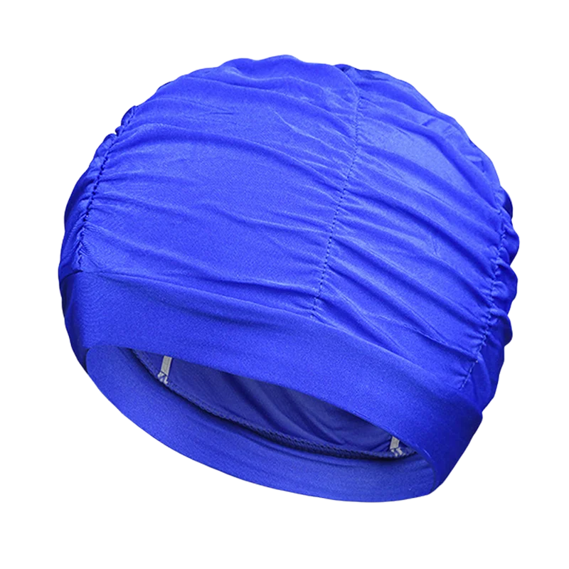 New Solid Color Long Hair Women Men Swim Pool Seaside Water Sports Elastic Pleated Nylon Fabric Bathing Swimming Caps Hat Turban