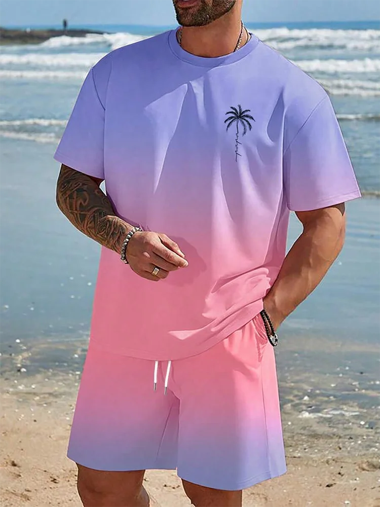 2025 Men's 2 Piece Set Hawaiian Fashion Men's T-shirt Shorts Set Daily Casual Men's Short Sleeve Top Outdoor Beach Men's Short