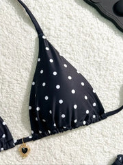 Sexy Bikini Set Black White Polka Dot 2 Piece Swimsuit for Women American Style Beach Bikini