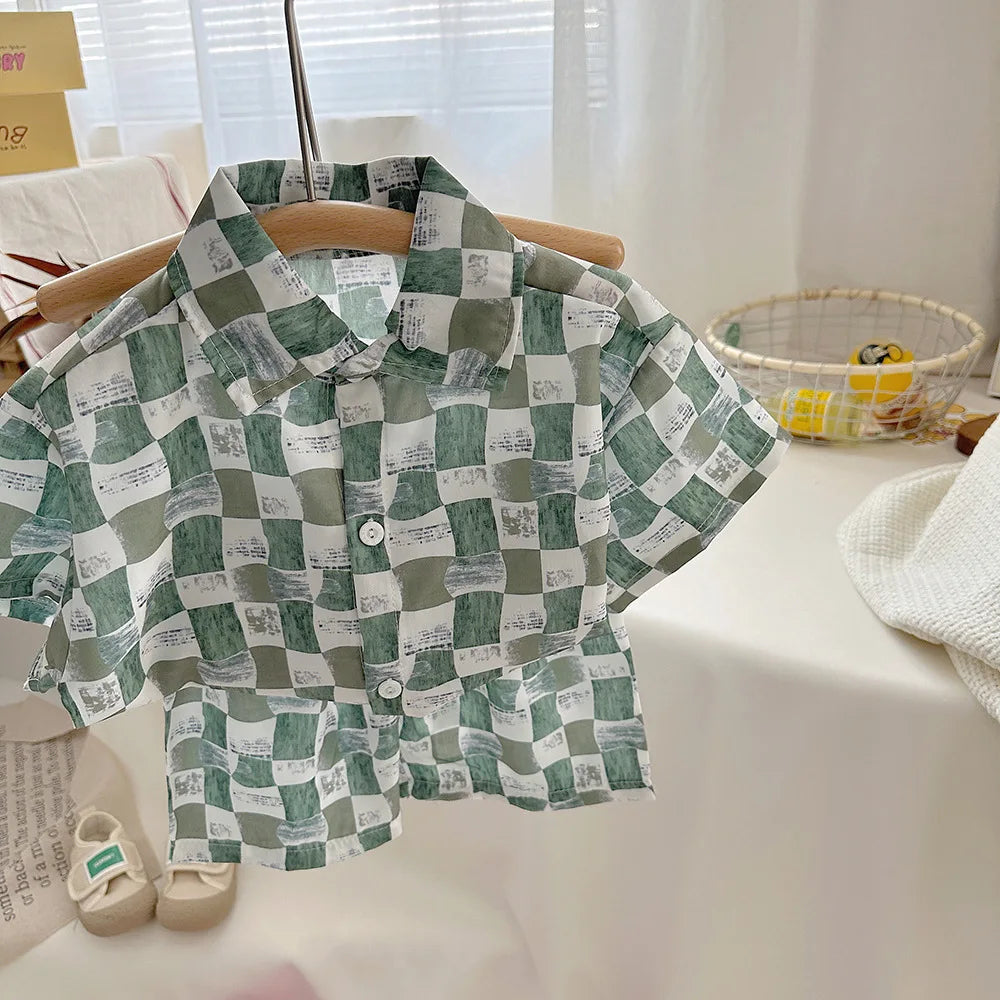 2pc New Children's Set Short-sleeve Shirt and Shorts Two-piece Beach Style Baby Clothes for Boys Summer Kids Clothing