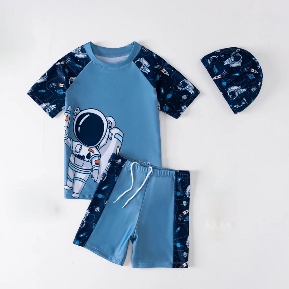 Kids Boy Swimsuit Cool Summer Children Board Shorts 3pieces Boys Swimwear Beach Surfing Girls Swimwear Bathing Suits with Hats