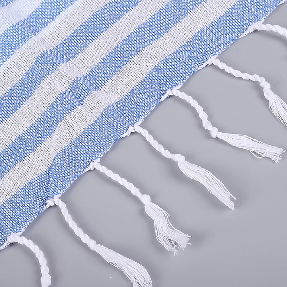 100% Cotton Turkish Tassel Beach Towel Double Layer Thickened, Soft and Sandproof Lightweight, Suitable for Outdoor Traveling