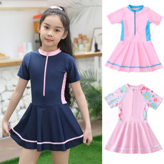 Swimming Suit Girls Zipper Swimmingsuit Girl Kids One Piece Swimsuit Flower Patchwork Swimming Suit For Girls