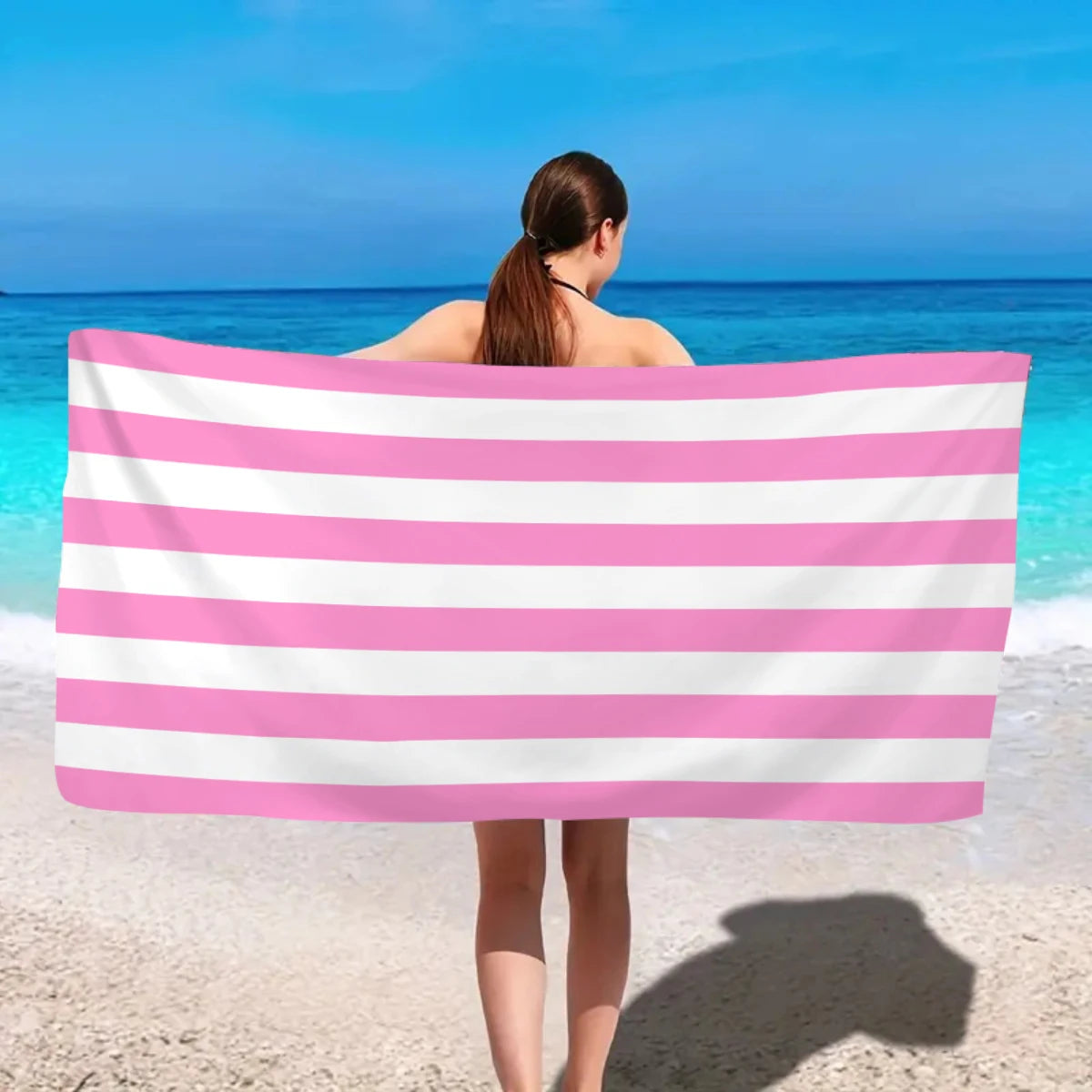 1pc Minimally striped beach towel, ultra-fine fiber quick drying absorbent towel, beach swimming vacation beach towel