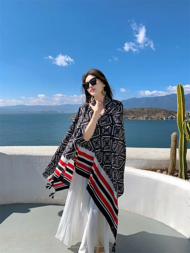Fashions 90x180cm Twill Cotton Pareo Beach Cover-Ups Women Large Beach Dress Bikini Bathing Swimwear Cover Up Sarong Wrap Scarf