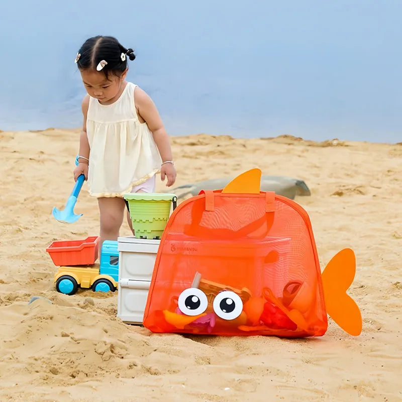 Cute Large Capacity Storage Bag Portable Foldable Mesh Sand Digging Toy Organizer Pouch for Beach Travel Outdoor Sports