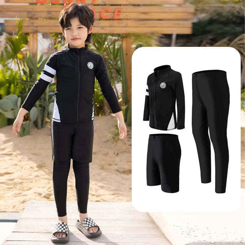 Little Boys/Girls Long Sleeve Rash Guard Swim Shirt+Trunks+Leggings Sun UV Protect Sunsuit for 1-10 Years Kids Toddler Swimsuit