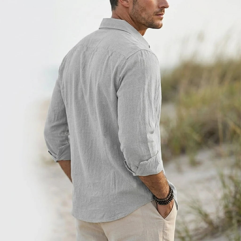 Korean Long Sleeve Linen Cotton Shirts Luxury Shirts for Men Breathable Men's T-Shirts Hawaiian Shirt Loose Lapel White Tshirt