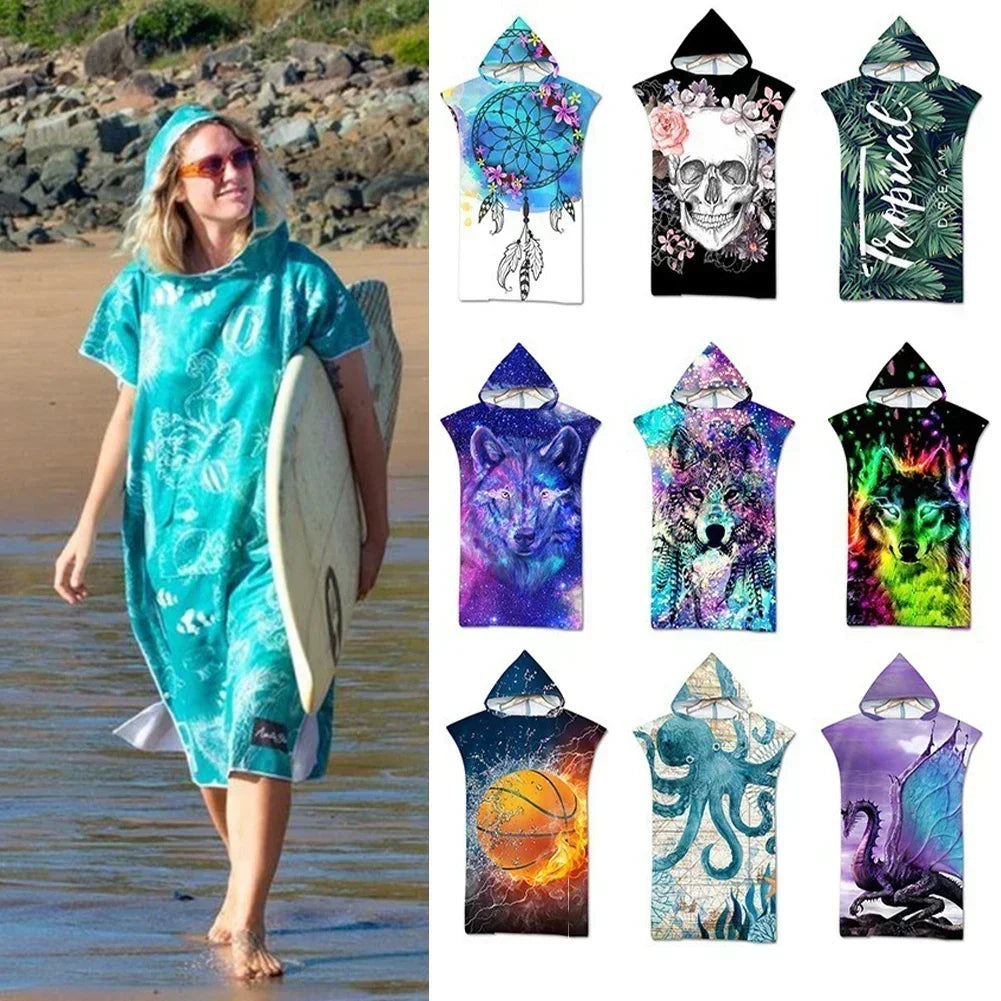 Printed Hooded Beach Towel For Adults Child Quick Dry Swimming Pool Poncho Bath Towel With Cloak Bathrobe Swimming Towels