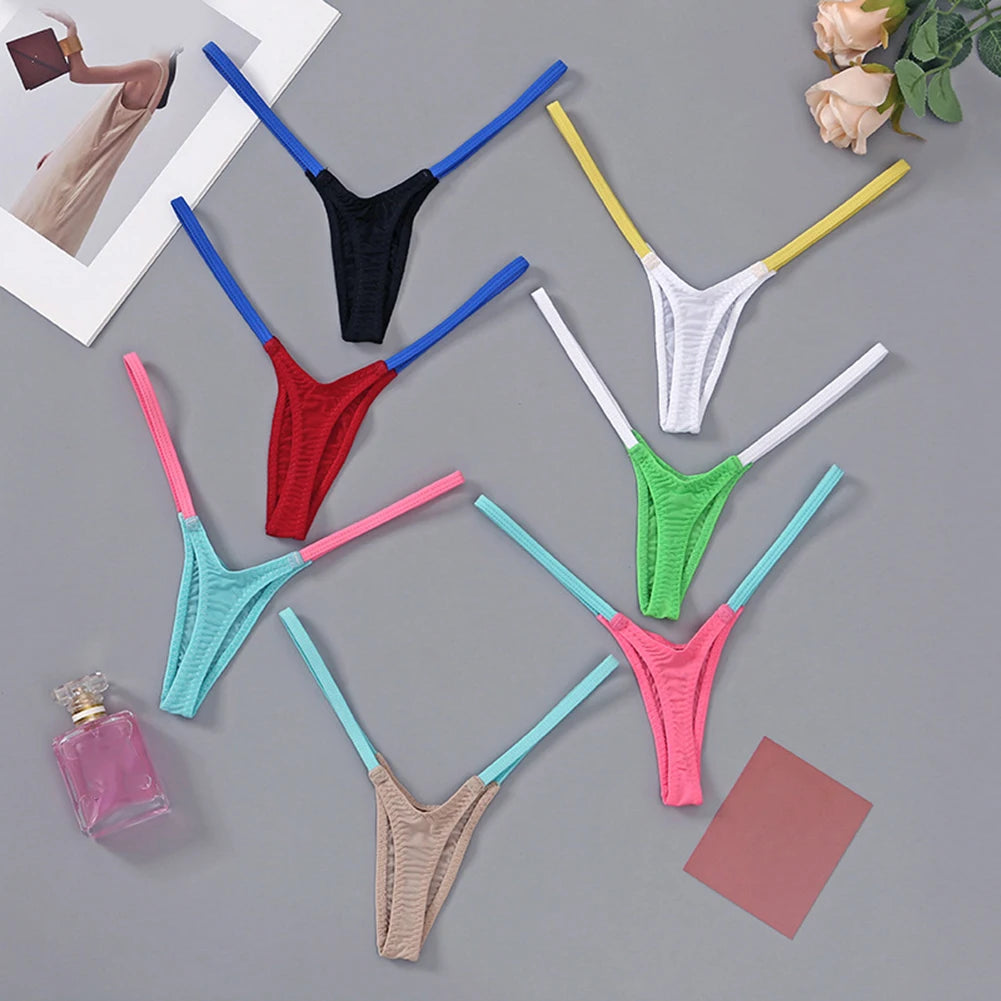 1pc Womens T Back Sexy Underwear Thin Straps Low Waist Multicolor Stitching Thongs Breathable Sexy Hot Mini G-string