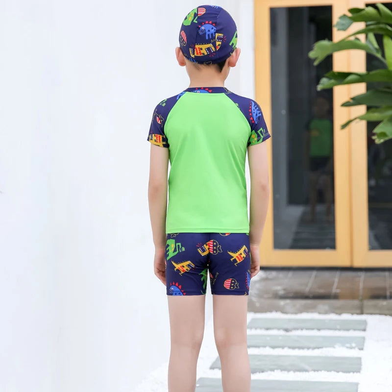 Kids Boy Swimsuit Summer Children Board Shorts Sets Boys Split Short Sleeve Quick Drying Boys Swimwear Beach Surfing Swimsuits