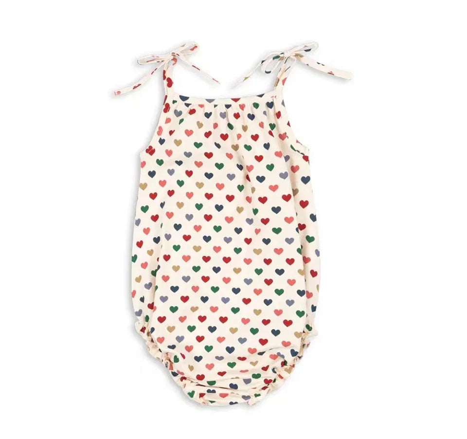 Children Clothes Set 2025 KS Summer Girls Floral Tops Shorts Set Girl Heart Print Slip Dress Kids Short Sleeved Vacation Suit