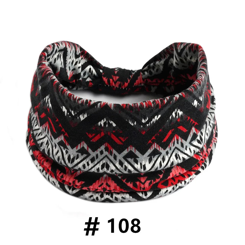 Boho African Headbands for Women Wide Cotton Turban Headwrap  Knot Elastic Hairbands Bandeau Sport Workout Yoga Hair Accessories