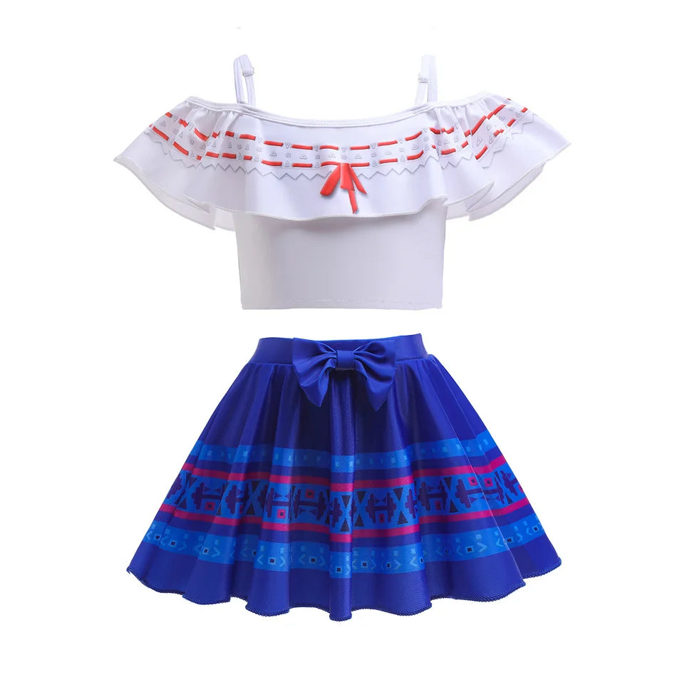 Encanto Cosplay Mirabel Isabela 2Pcs Tops Skirt Set Girls Dolores Luisa Pepa Bikini Swimwear Children Print Beachwear Costumes
