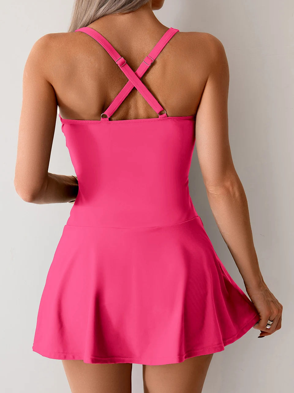 Solid Two Pieces Swimsuit Women Ruched Tankini Beach Dress Swimwear With Shorts Female Bathers Bathing Swimming Suit Summer