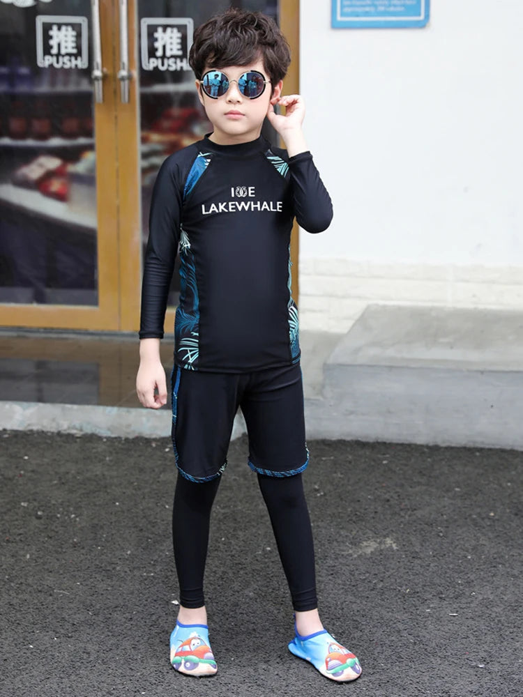 Kids/Toddler Three-Piece Long Sleeve Swimsuits Rash Guard Bathing Suit Swim Shirt+Pants+Shorts Full Body Sun Protection Wetsuits