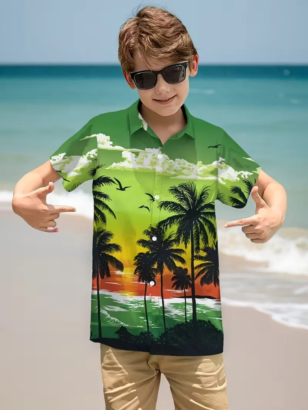 Hawaiian Shirt for Boy Summer Beach Summer Casual Short Sleeve Top Flower Botanical Print Fashion Outerwear Holiday Boys Shirt