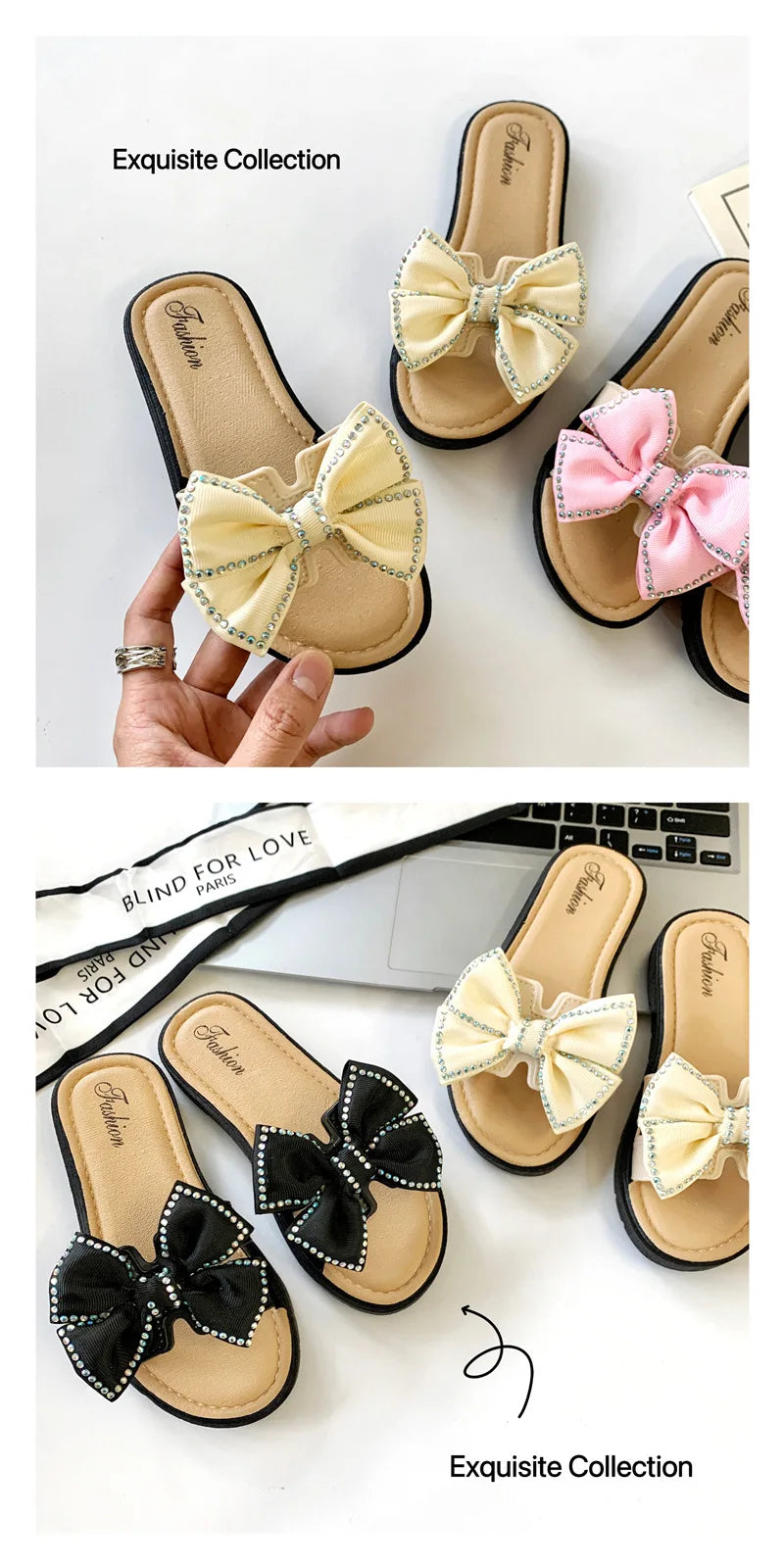 2026 New Bow Flats Open Toe Slide Sandals Non-slip Flip Flops Children Home Slippers Kids Girls Summer Cute Beach Slippers Shoe