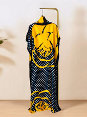 Round Necked Kaftan Dress, Fashionable Bat Sleeve Loose Fitting Dress with Scarf, Women's Clothing