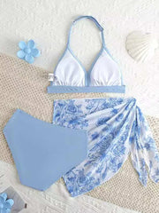 2026 Leopard Girls Swimsuit 3 Pieces Halter Triangle Bikinis Kids Swimwear Female Children's Bathing Swimming Swim Suit 8Y-12Y