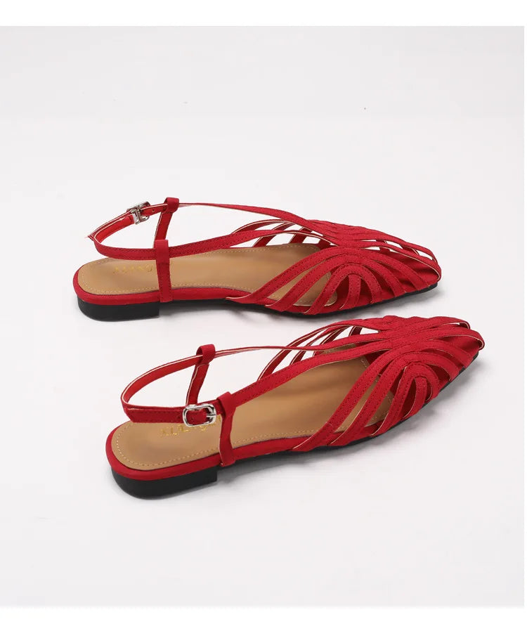 ZAROY Narrow Band Women Flat Sandals Large Size Designer Brand Banquet Wedding Shoes Summer Hollow Beach Gladiator Sandalias