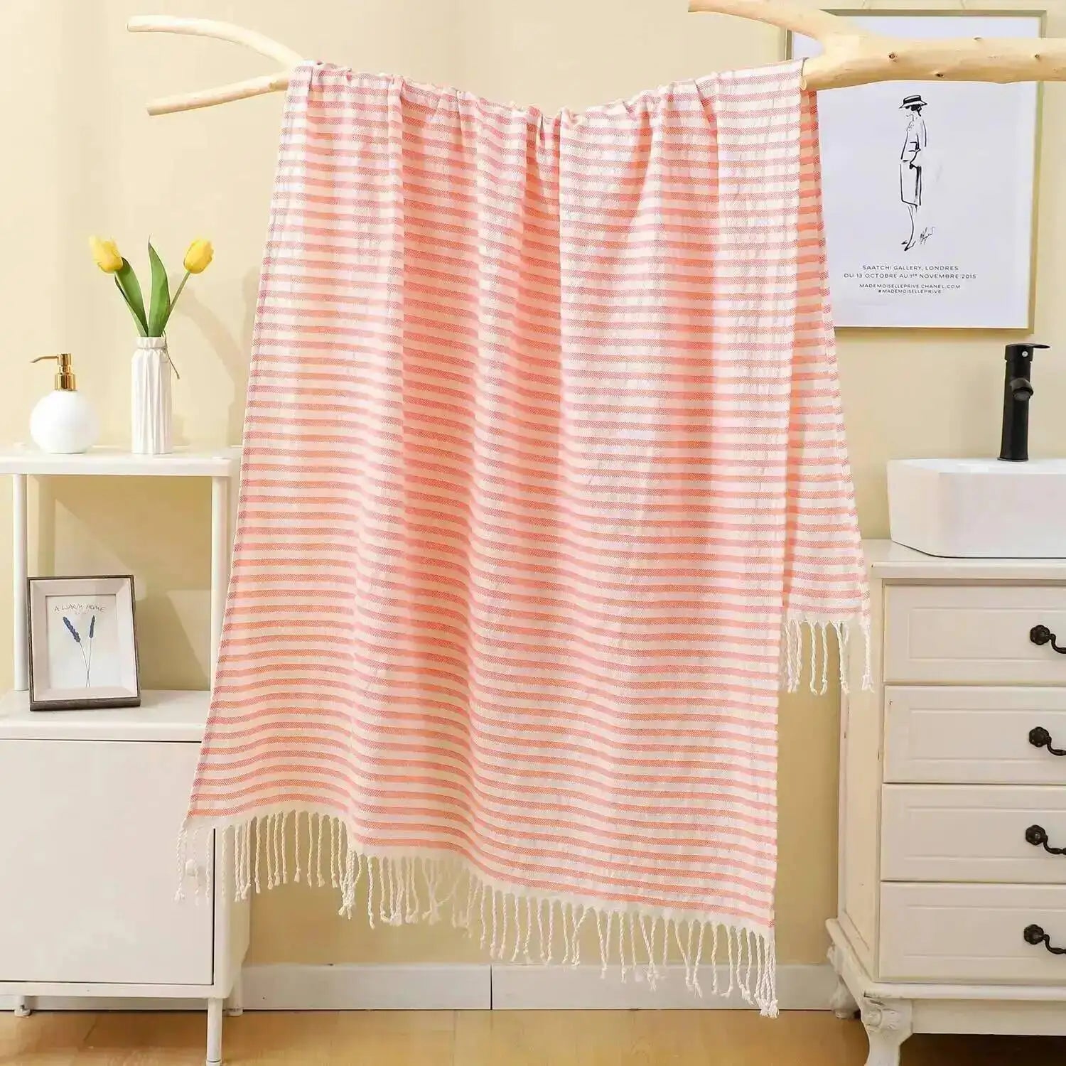 100x180CM Cotton Turkish Beach Towel Sauna Spa Gym Sports Fitness Fringed Bath Towel Shawl Scarf Sang Travel Blanket