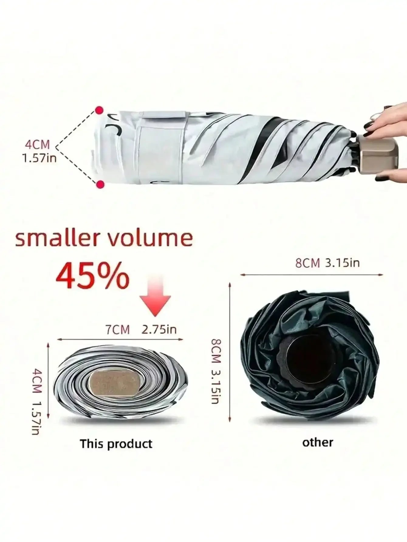 7.5 Inch/19cm Mini Folding Umbrella, Portable Outdoor Sun Umbrella, UV Protection Sunshade Umbrella With Carrying Bag, Sunscreen, 6 Ribs + Thickened Black Waterproof Coating, Ideal For Outdoor, Travel, Summer Sunscreen, Windp