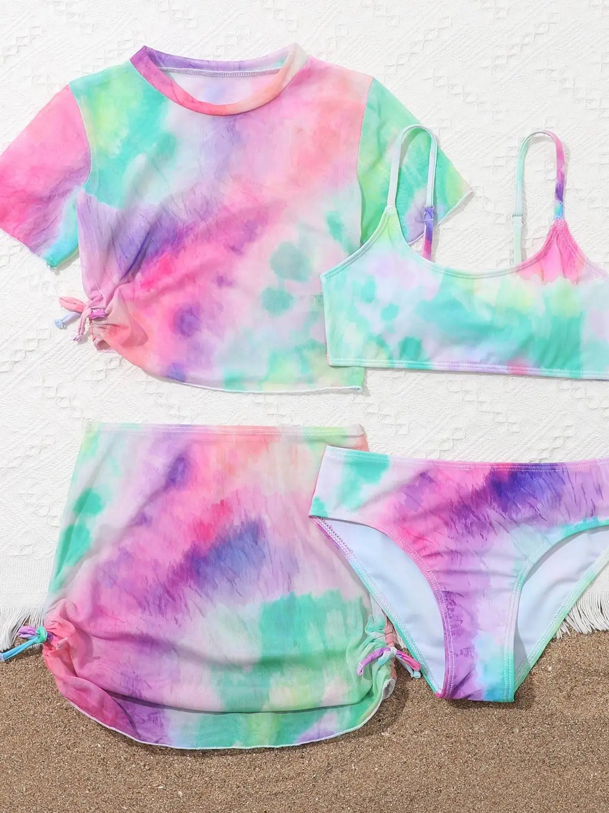 4 Pieces Bikinis Set Top & Skirt 2026 Girls Swimsuit Kids Swimwear Female Children Bathers Bathing Swimming Swim Suit Beachwear