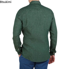 2026 Fashion Streetwear Men's Summer Comfy Cotton Linen Casual Suit Long-sleeved Shirt and Shorts Two-pieces Men Vacation Outfit