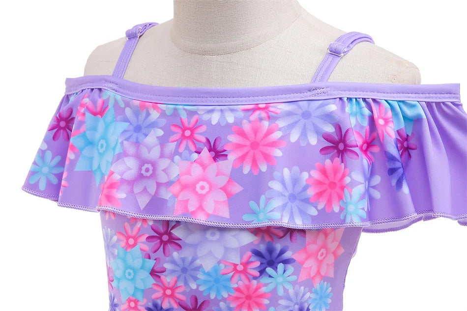 Encanto Cosplay Mirabel Isabela 2Pcs Tops Skirt Set Girls Dolores Luisa Pepa Bikini Swimwear Children Print Beachwear Costumes