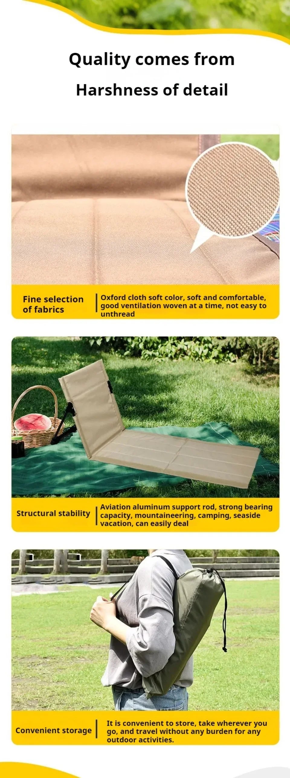 Portable Folding Beach Chair for Camping, Fishing & Garden Use - Lightweight Outdoor Lounge Chair with Backrest