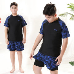 Children's Swimwear with Cap, Split Body, Short Sleeve, Two Piece Swimsuit for Men, Teenagers, Boys, New, Hot Spring Set, 2024
