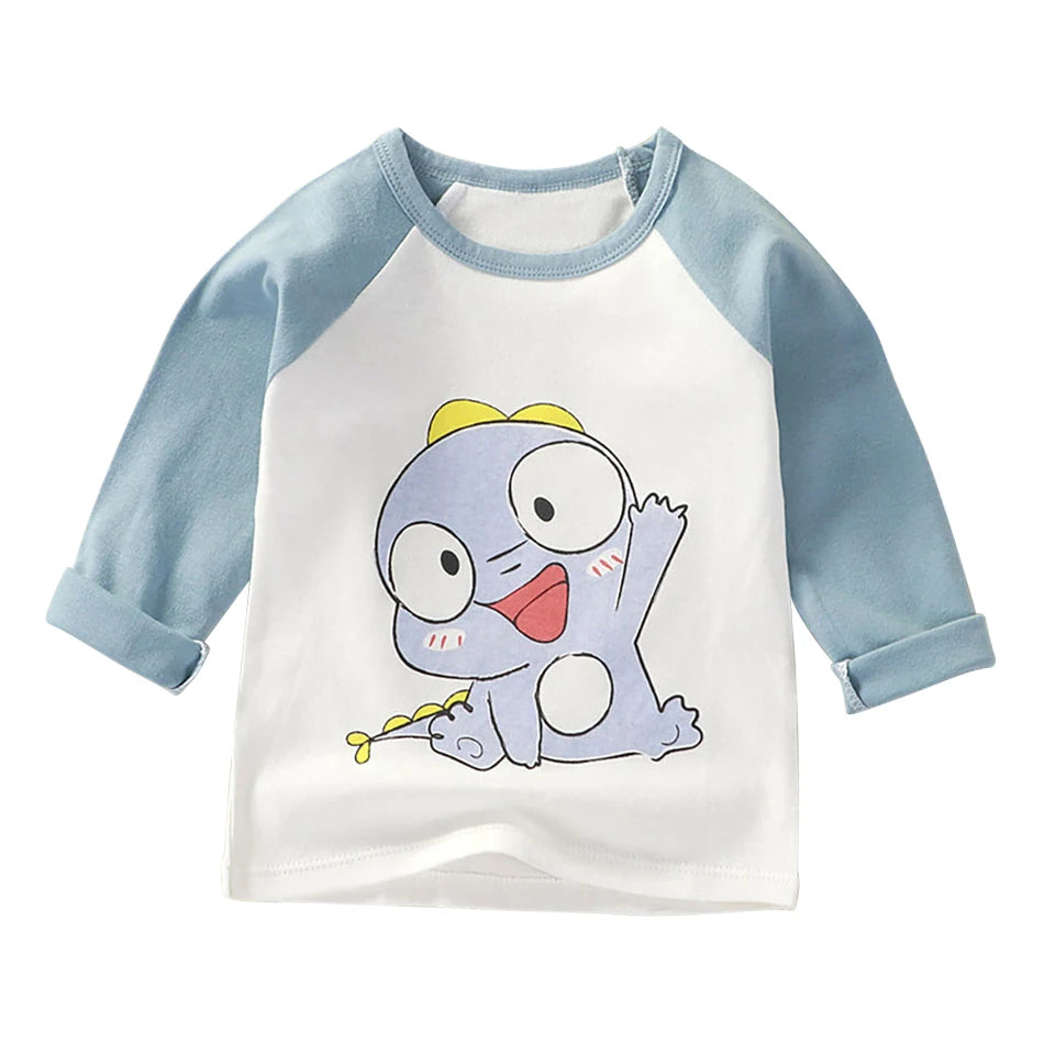 Durable Children Cotton Long Sleeve Dinosaur Pattern Print Shirts Suitable Boys and Girls Autumn Winter Playtime and School Days