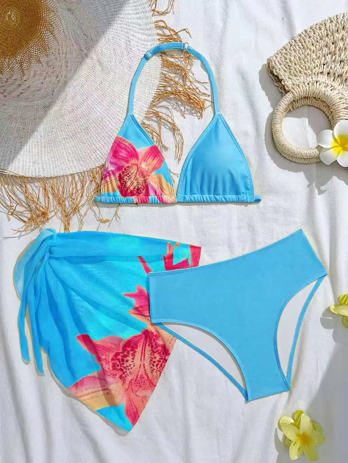 2026 Halter Girls Swimsuit 3 Pieces Bikinis Printed Kids Swimwear Female Children's Bathers Bathing Swimming Swim Suit 8Y-12Y