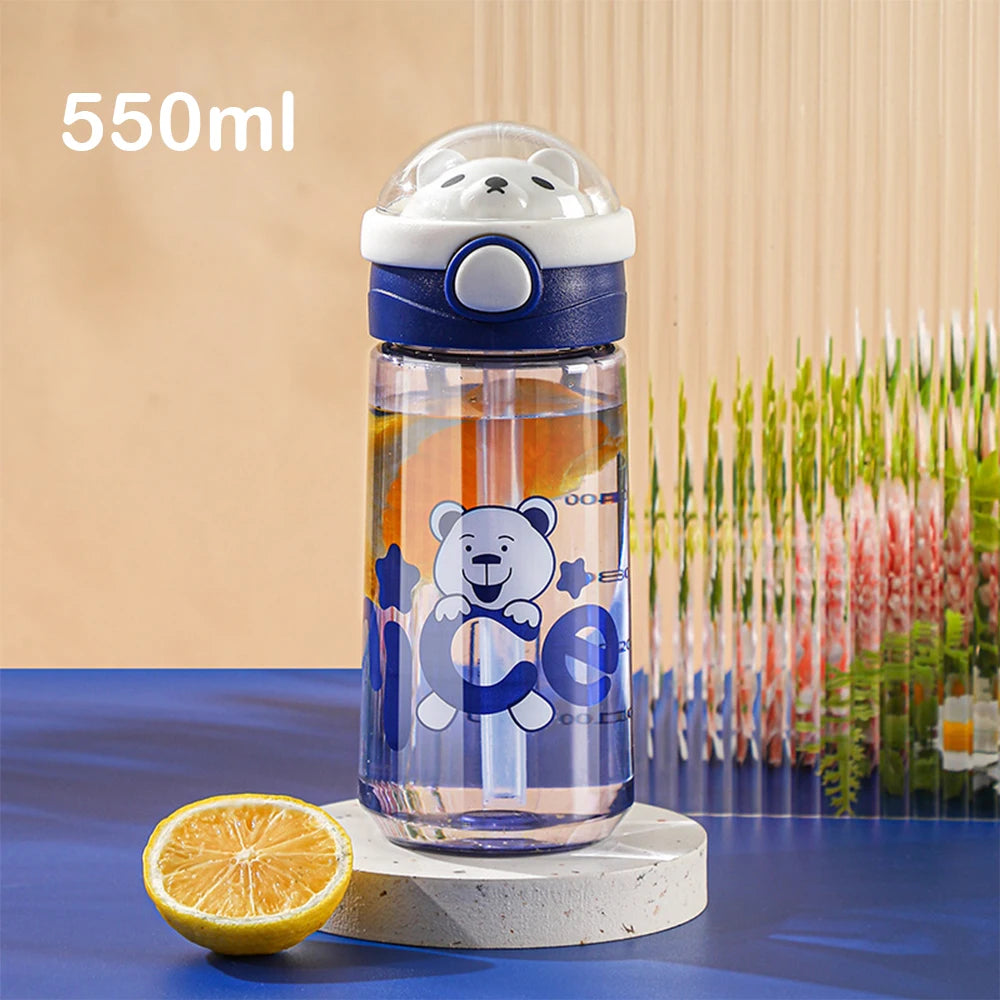 550ml Cartoon Animal Water Bottle Portable Safety Lock Cute Straw Cup Kids Leak-proof Drinking Jug For Outdoor Camping Travel