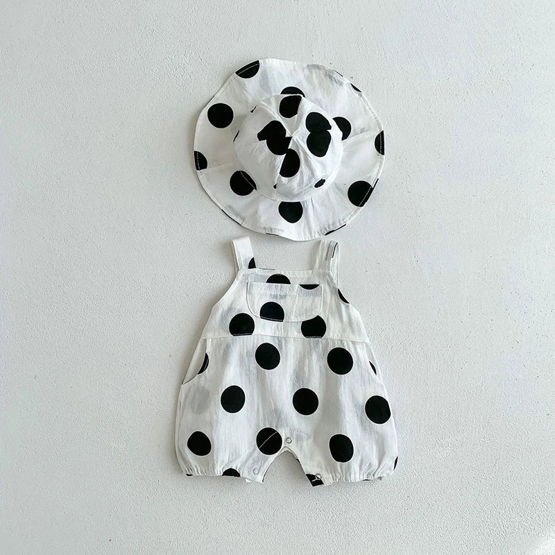 MILANCEL Summer Baby Rompers Toddler Dot Overalls Infant Girls Clothes With Hat Boys Jumpsuit