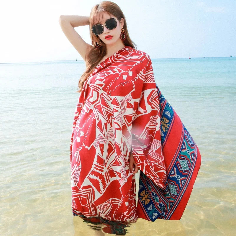 Fashions 90x180cm Twill Cotton Pareo Beach Cover-Ups Women Large Beach Dress Bikini Bathing Swimwear Cover Up Sarong Wrap Scarf